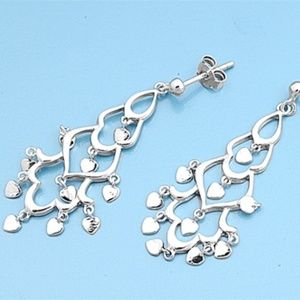 Beautiful Sterling Silver Heart Dangle Earrings